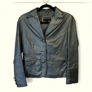 Bernardo Genuine leather blue silver ladies jacket, moto, trendy, mod, small